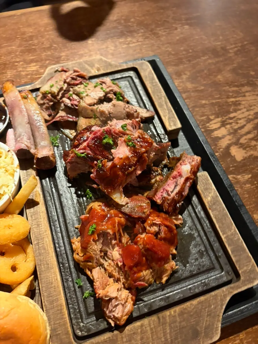 Close-up of the three barbecue meats