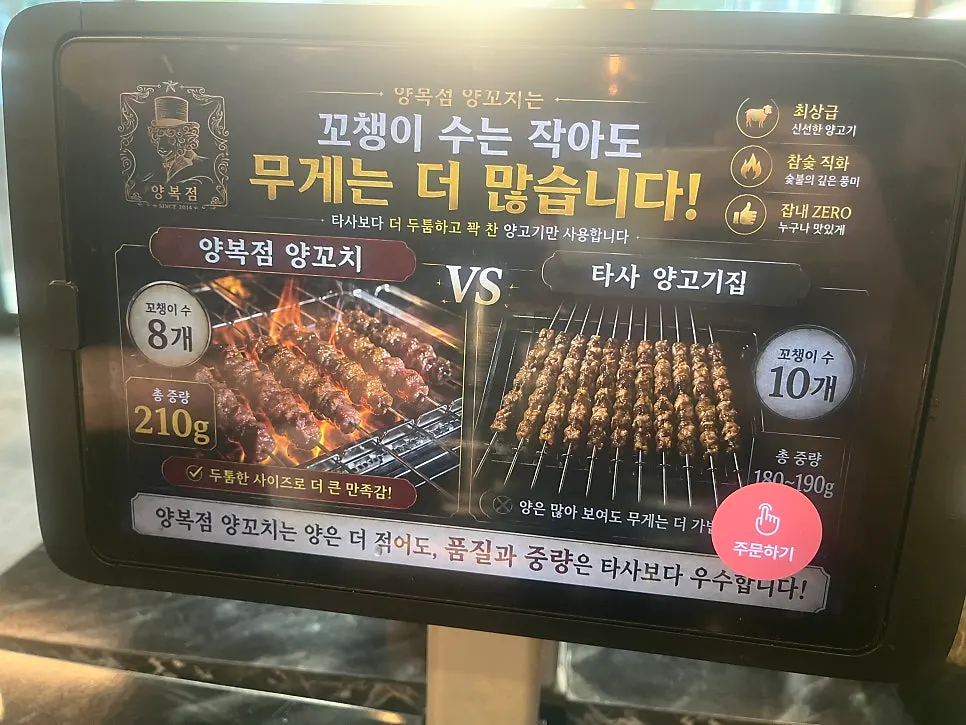 Menu board with skewer weight information