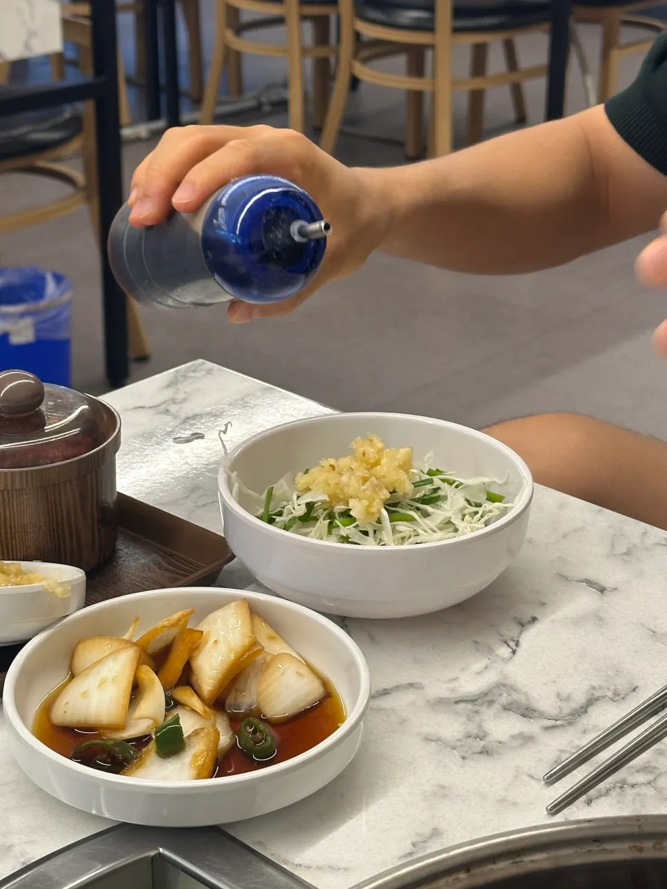 Rich dak hanmari broth with bok choy