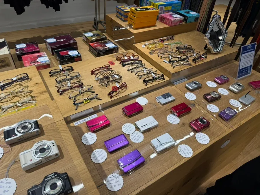 Vintage digital cameras and glasses