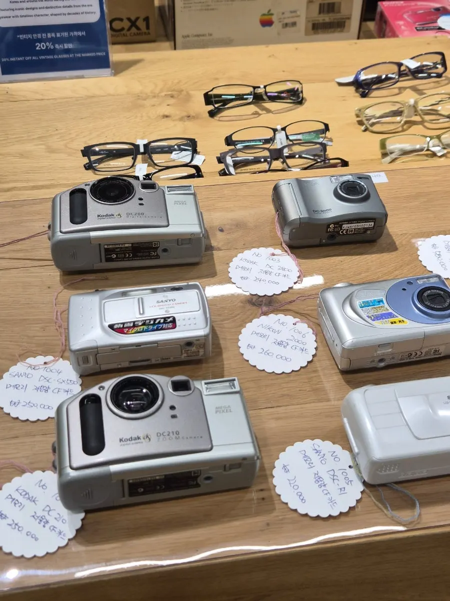 Display of trendy vintage digital cameras
