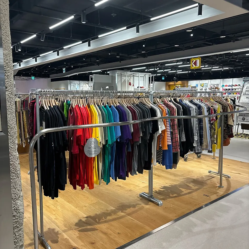Neatly arranged racks of vintage clothing
