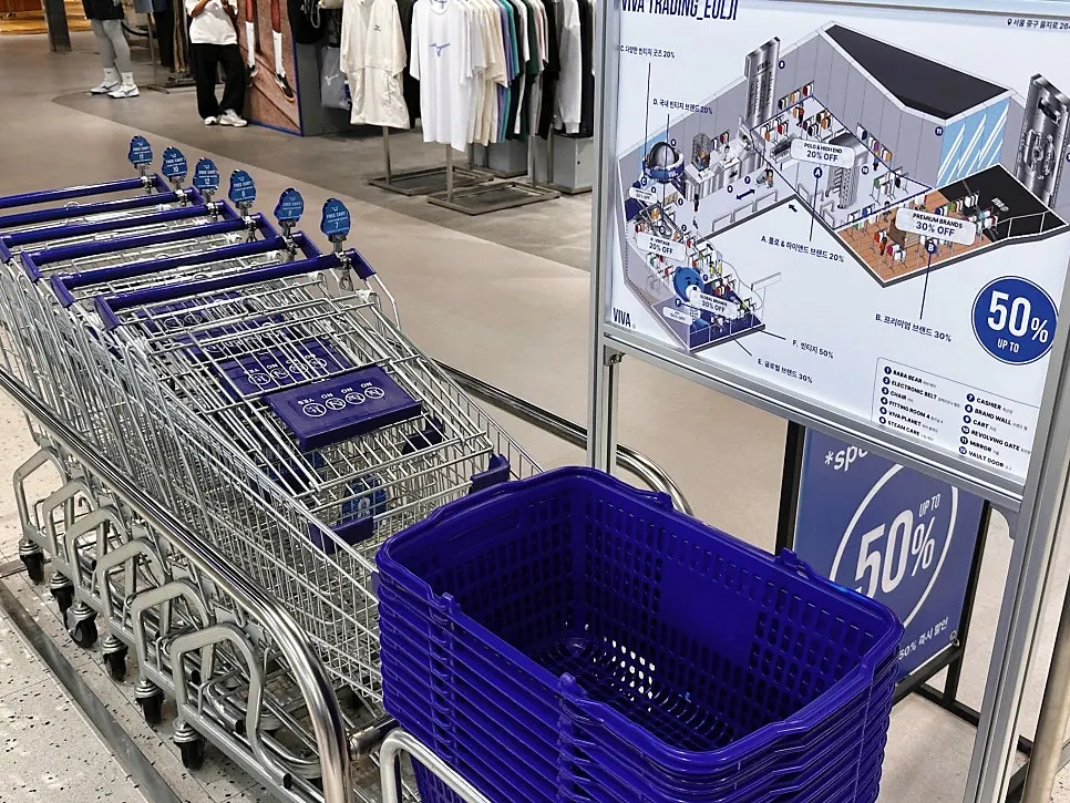 Rows of clothing racks lined up at the Viva Trade store