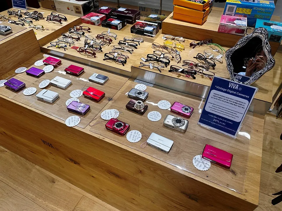 Display of vintage digital cameras and camcorders