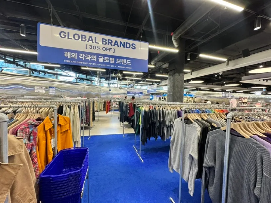 Wide vintage clothing store interior organized by brand