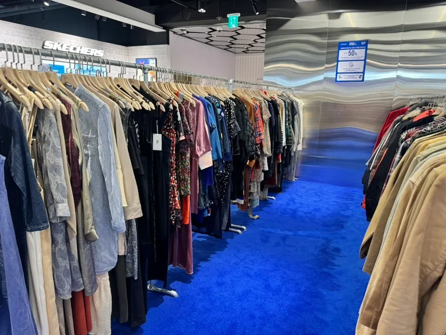 Clothing display area in the warehouse-style vintage store