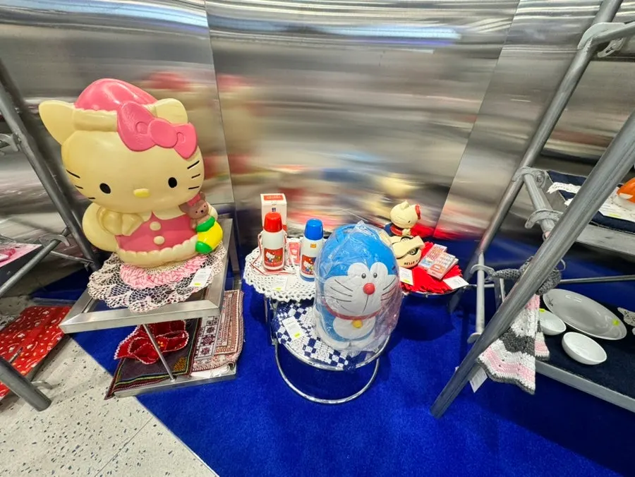 Cute character goods corner with Doraemon and more