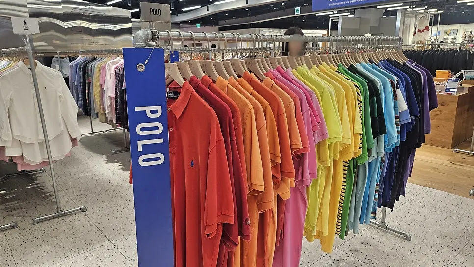 Vintage clothing racks organized by category