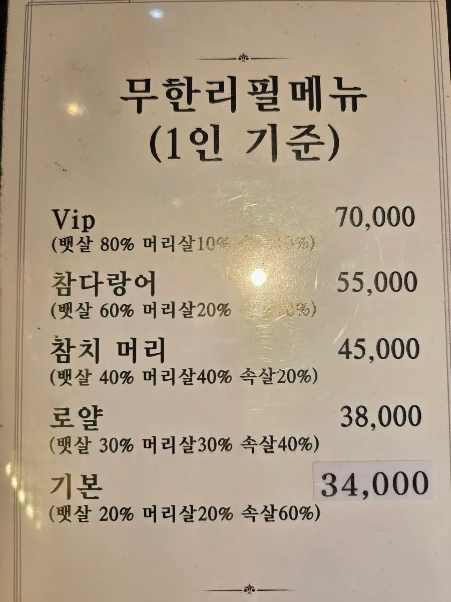 All-you-can-eat menu board at Donggyeong Sukseong Chamchi