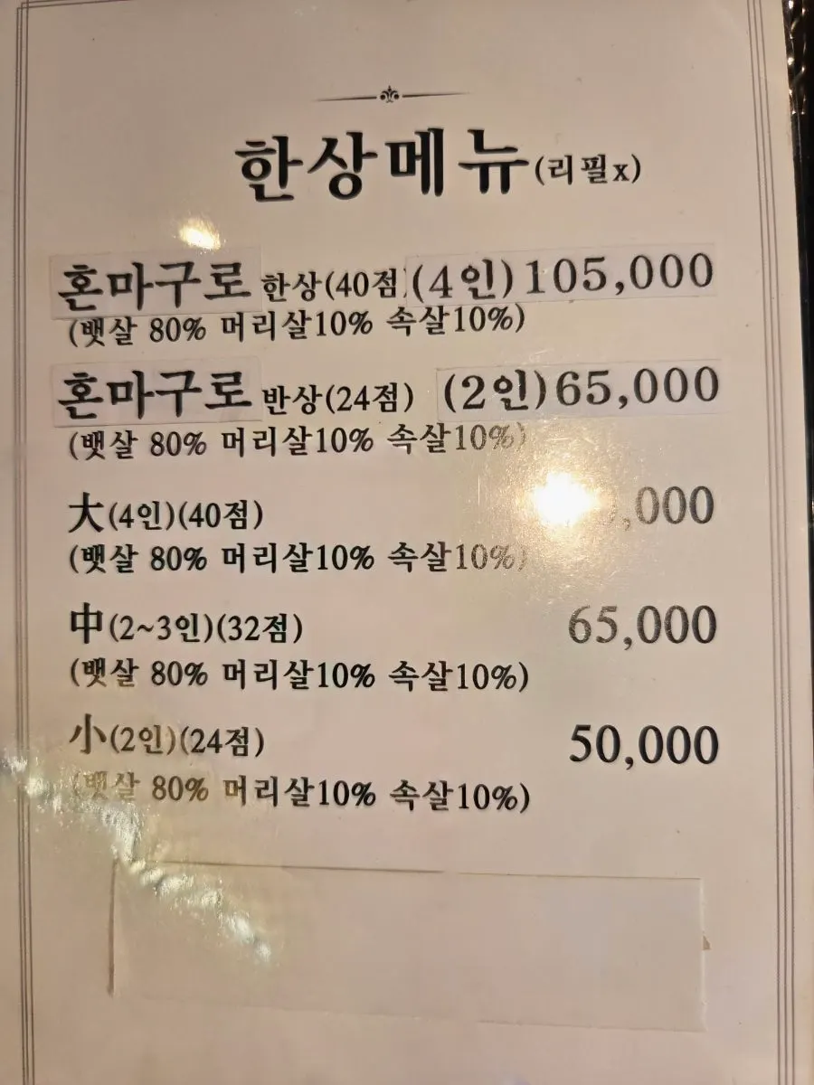 Set menu board at Donggyeong Sukseong Chamchi