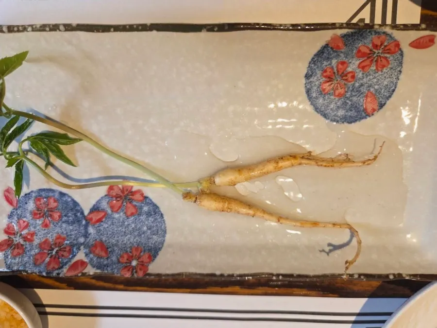 Pickled scallions and pickled ginger among the tuna side dishes