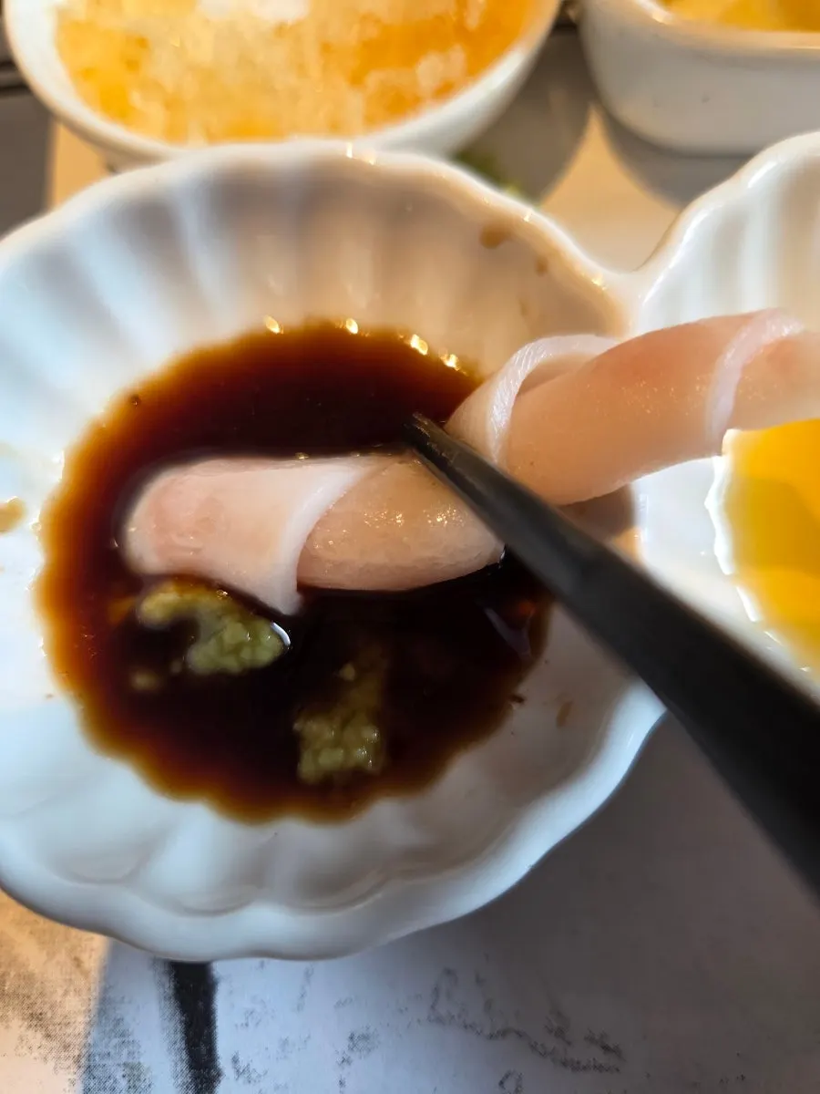 Close-up of a single piece of special tuna cut