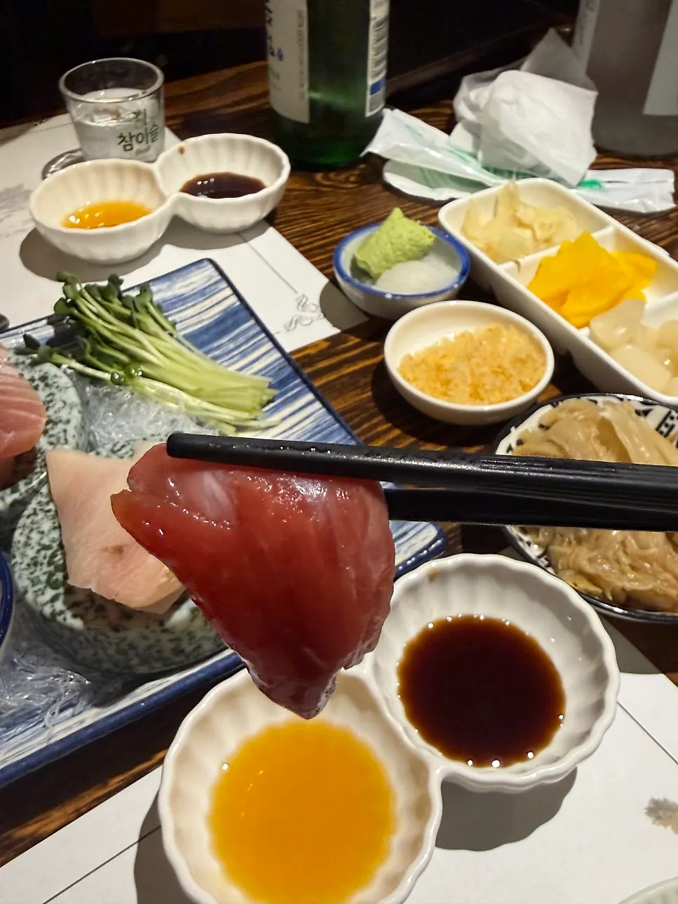 Aged tuna sashimi arranged by cut