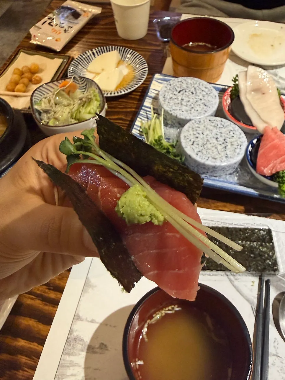 Close-up of the aged tuna sashimi