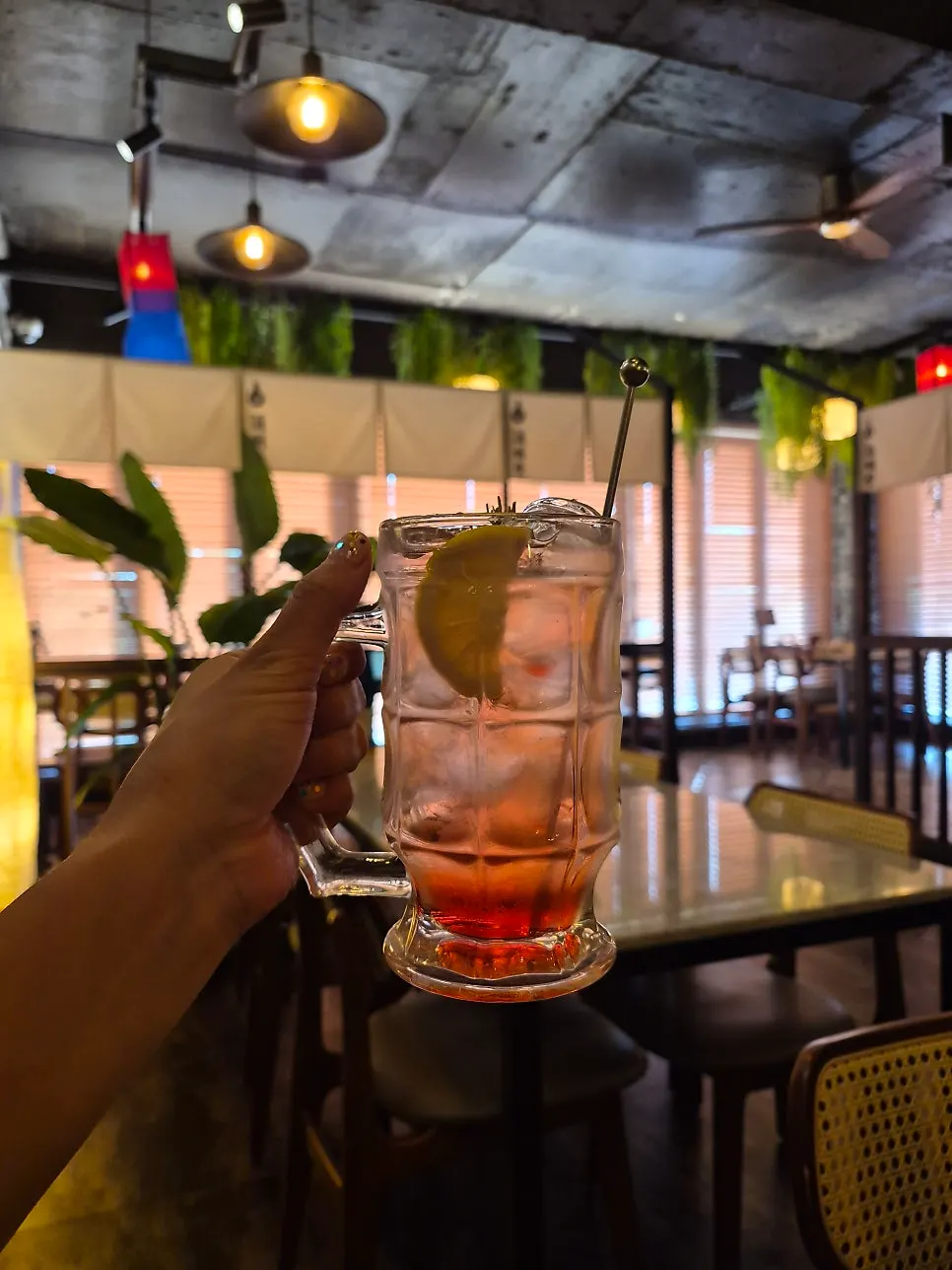 Meal with bibimbap, naengmyeon, and a highball