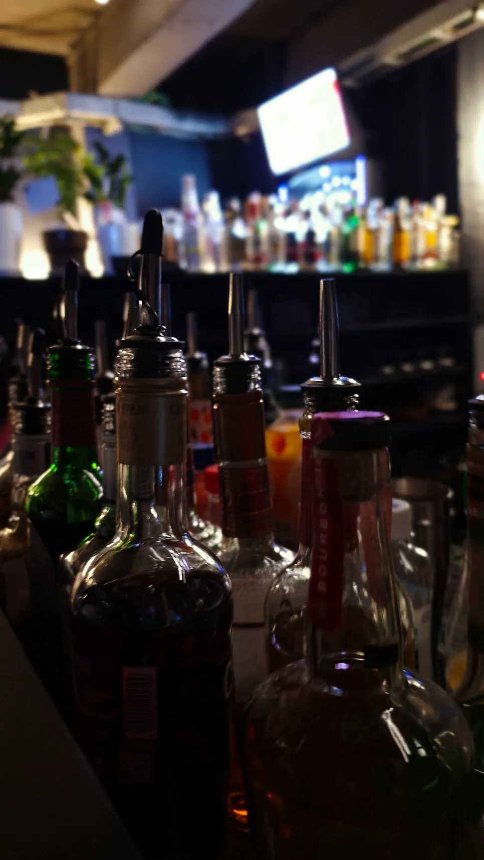 Bar area prepared for making cocktails