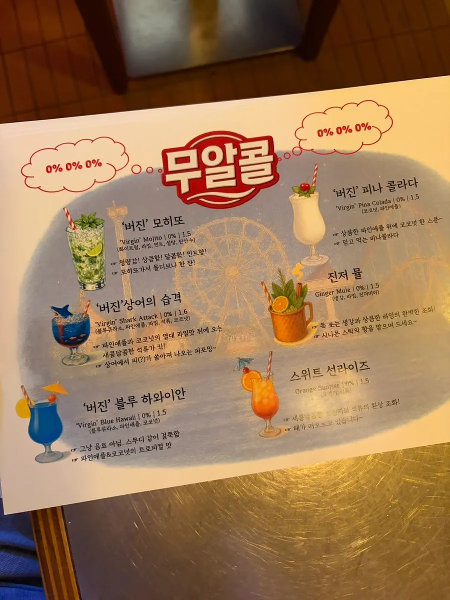 Big Tail non-alcoholic cocktail menu