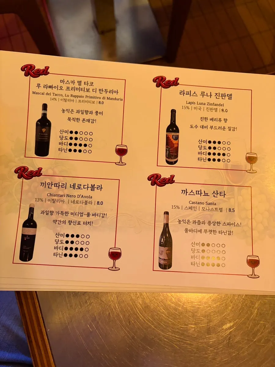 Big Tail whisky and wine menu