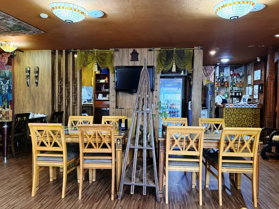 Interior decorated with Indian-style decor and props