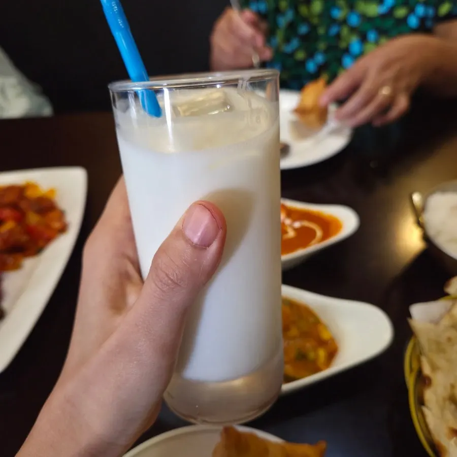 A glass of sweet yogurt-flavored lassi