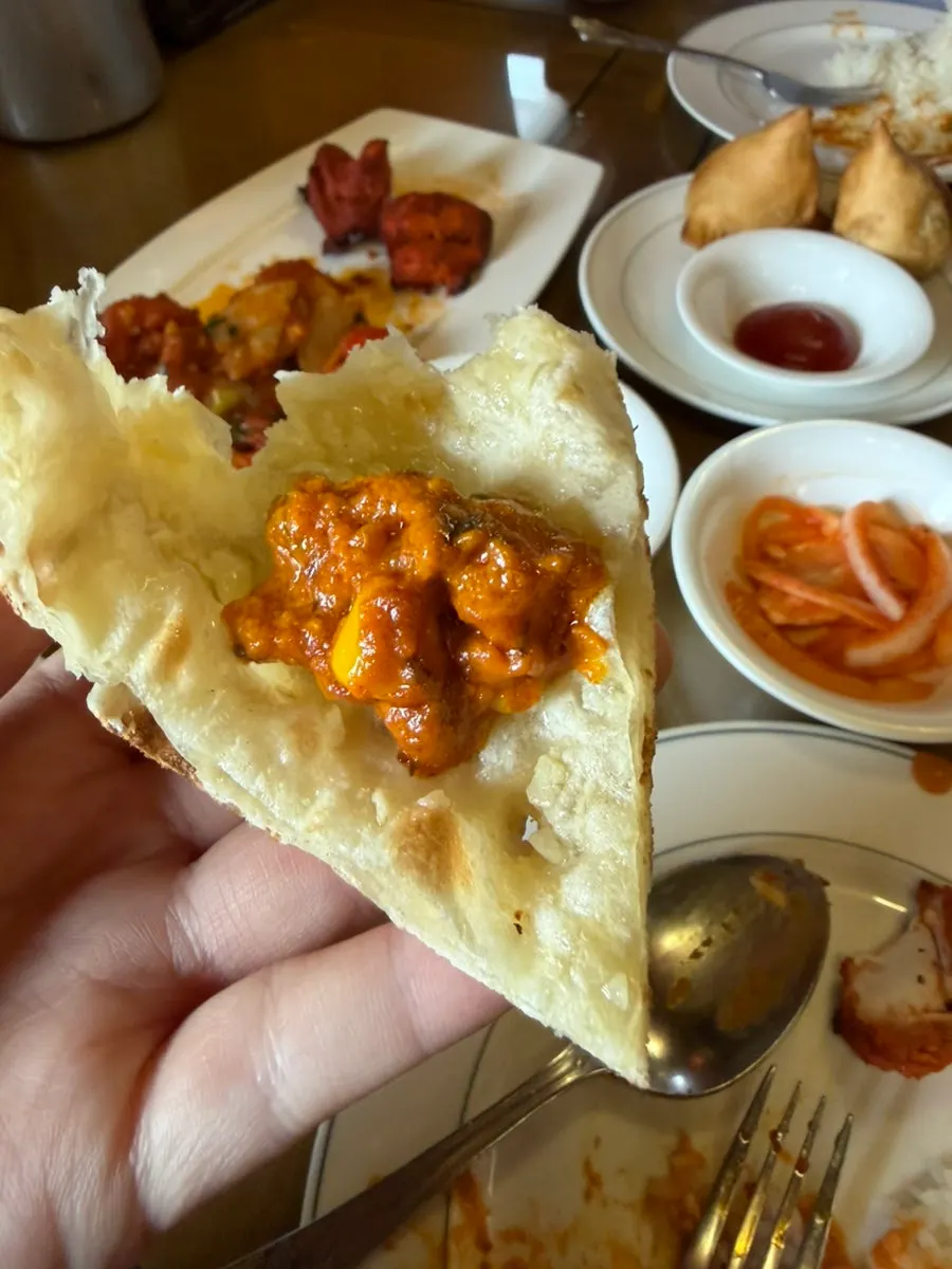 갈릭난에 커리를 올린 모습