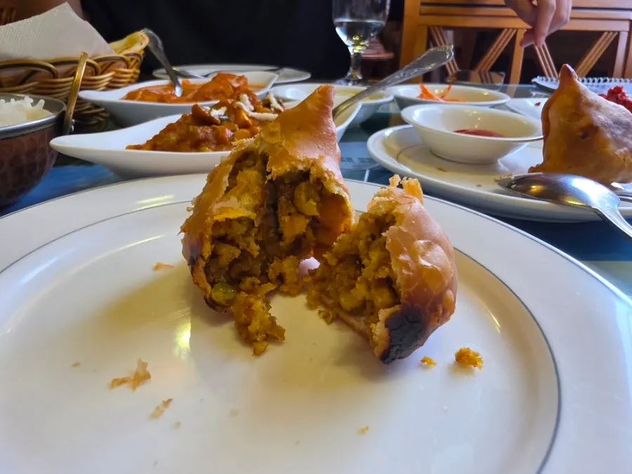Samosa plate served with ketchup