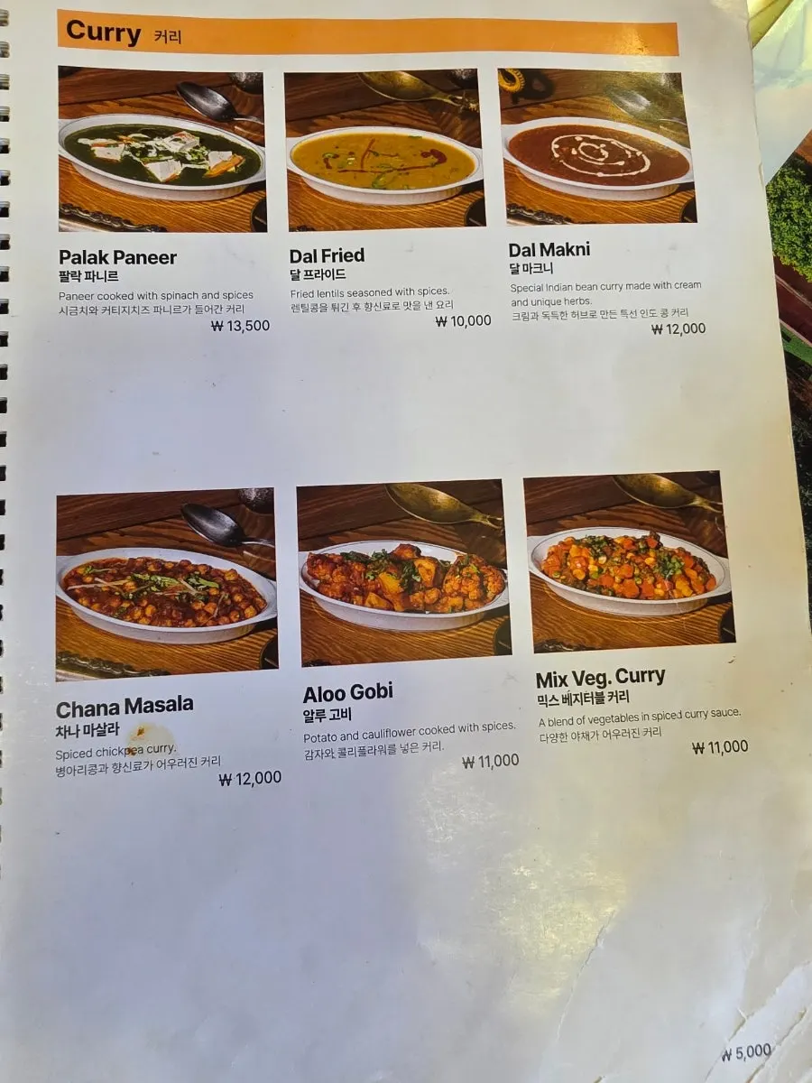 Tandoori menu page at Namaste Dongmyo Branch