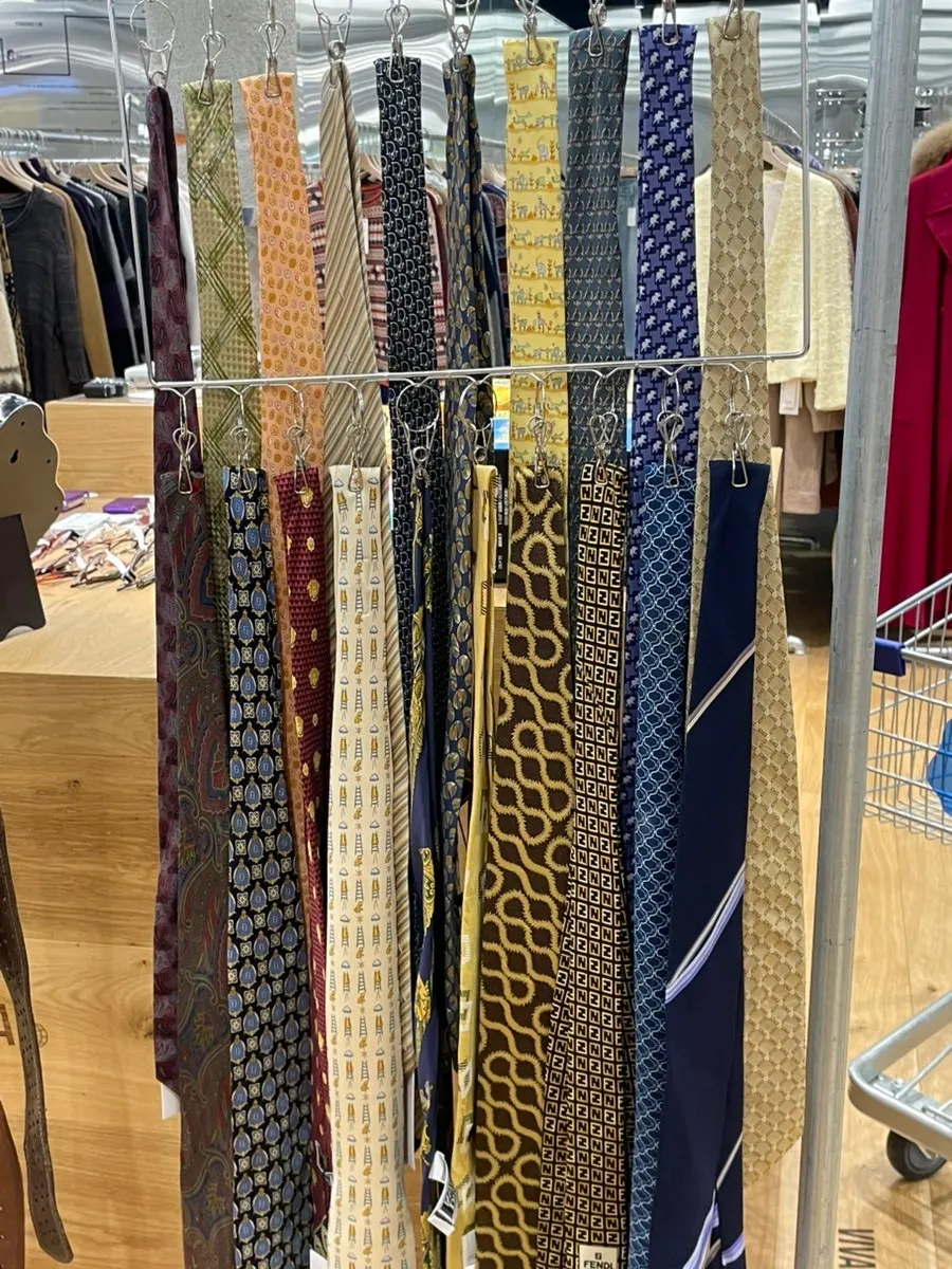 Display of vintage neckties in various patterns