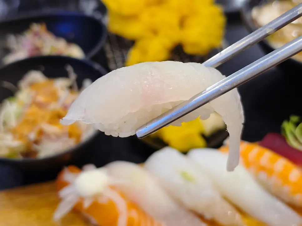 Close-up of the assorted sushi