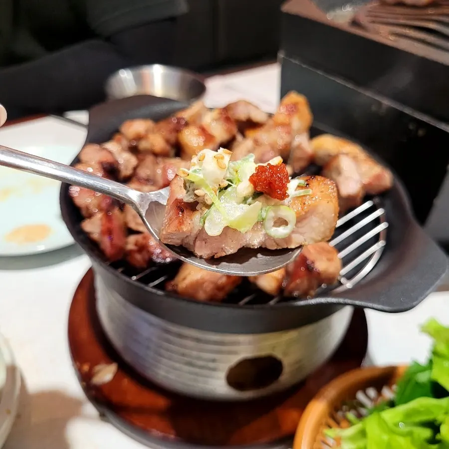 Nuruk-aged pork neck with Gijang seaweed salt