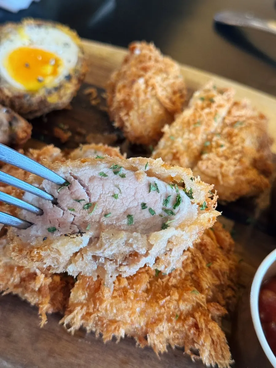 Cheese katsu with salad and two sauces