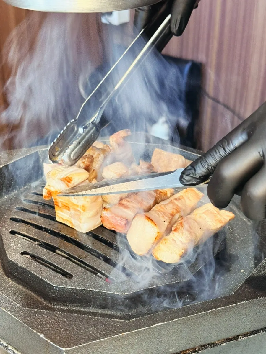 Nuruk pork neck and pork belly on the grill