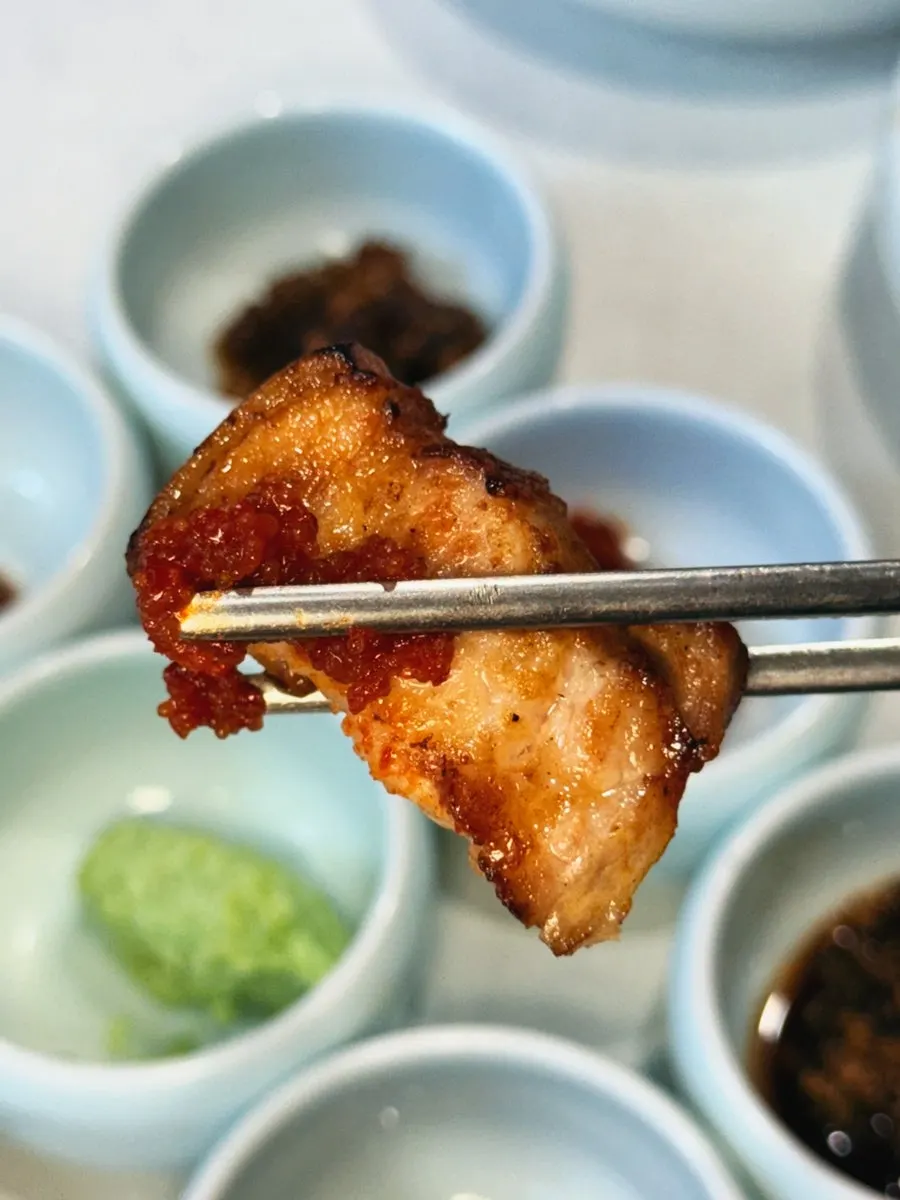 Pork belly cut into easy-to-eat pieces