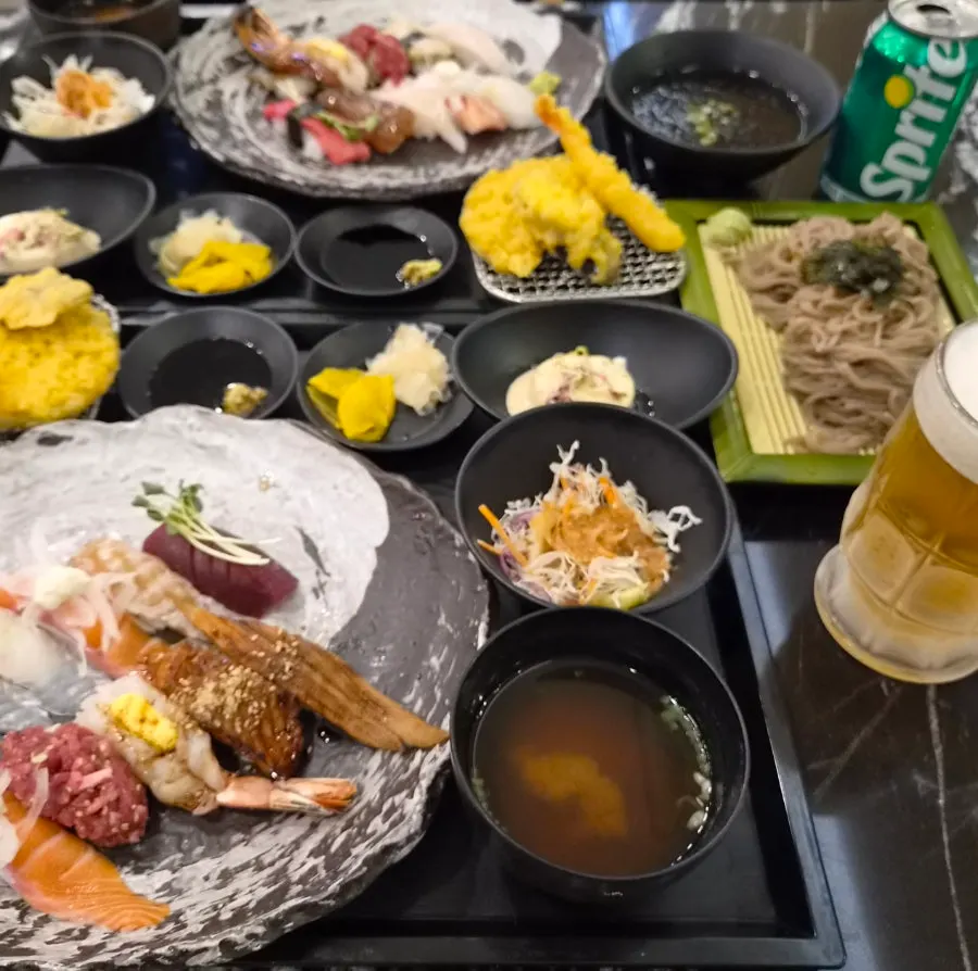Assorted sushi including eel and tuna