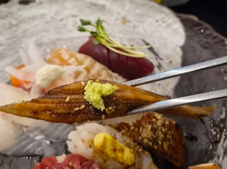 Plated assorted sushi from Moshi Moshi