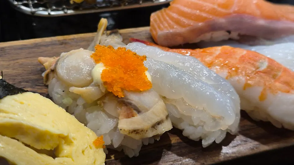 Salmon sashimi and the texture of the sushi