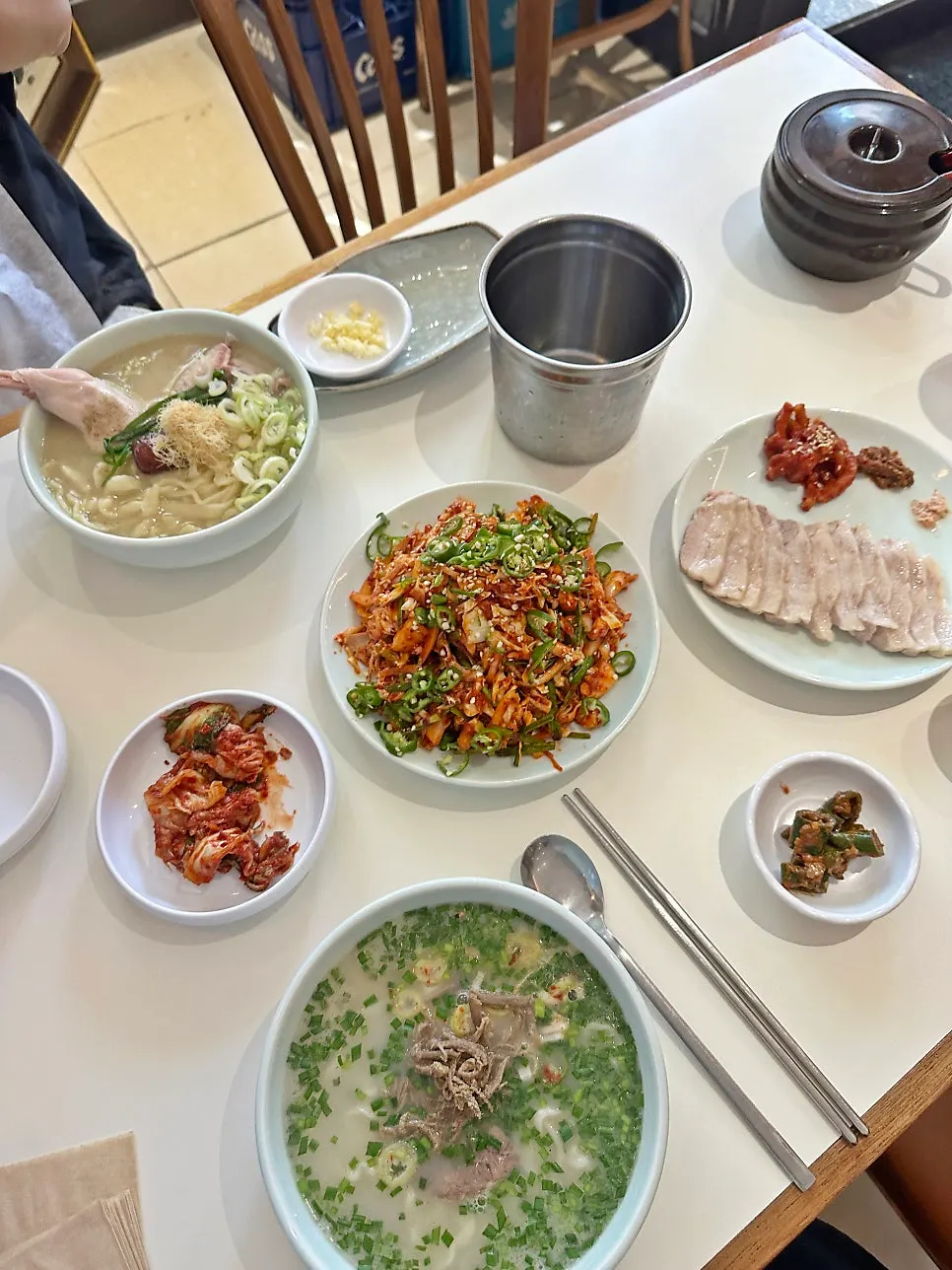 Table set with kalguksu and side dishes