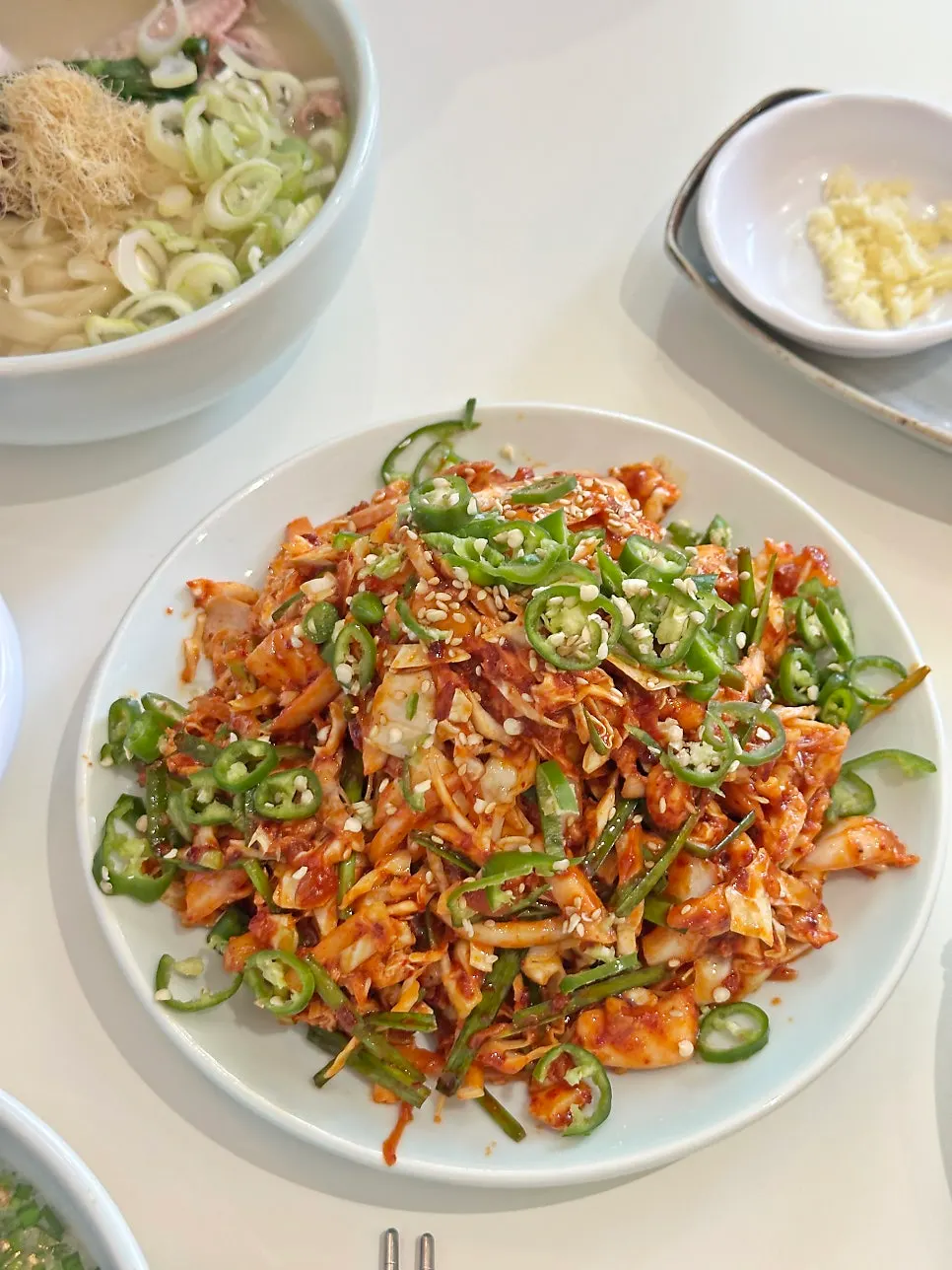 Chicken salad topped with cheongyang chili