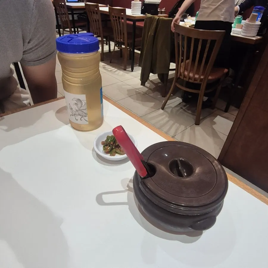 Basic seasonings and kimchi on the table