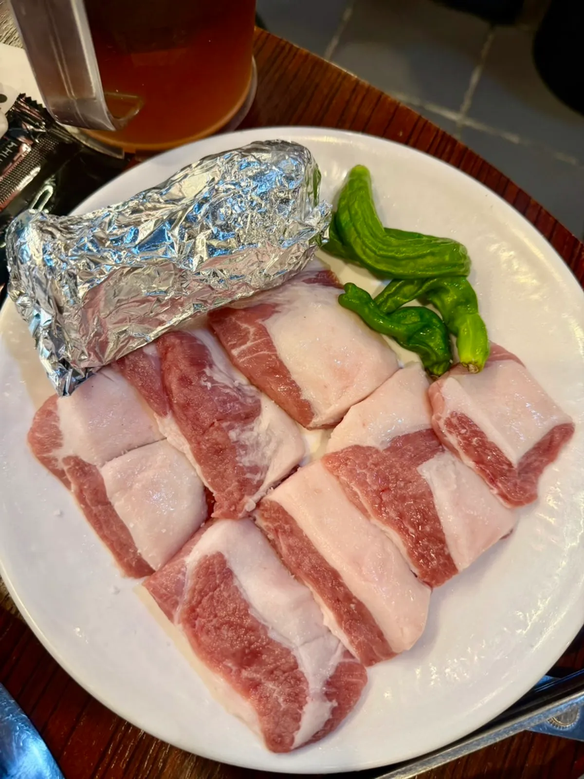 Raw gabrisal set for two on a plate at Dongnaejeong