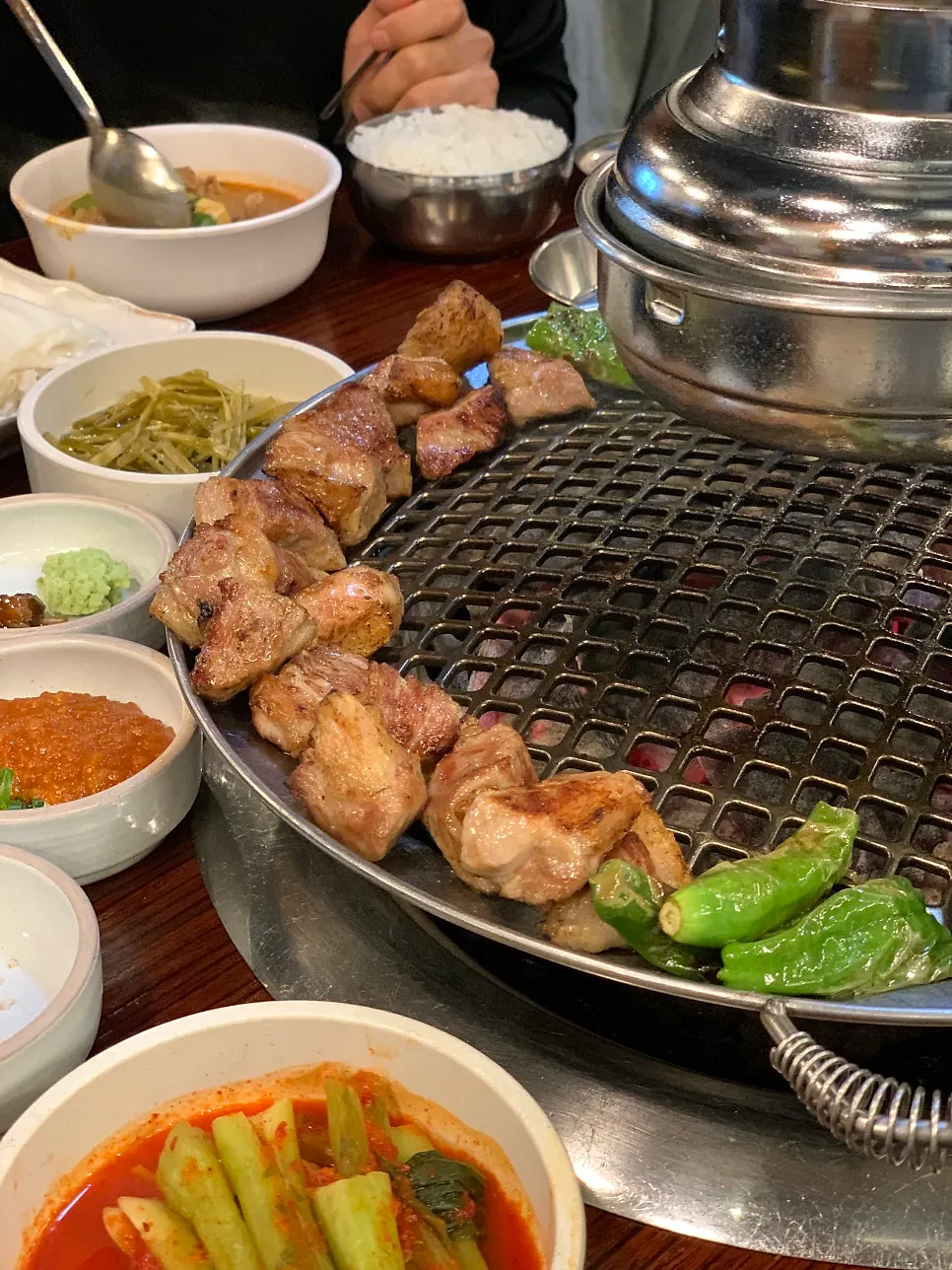 Close-up of golden-grilled pork jowl