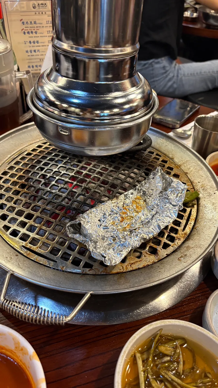 Mushrooms grilled on the tabletop grill
