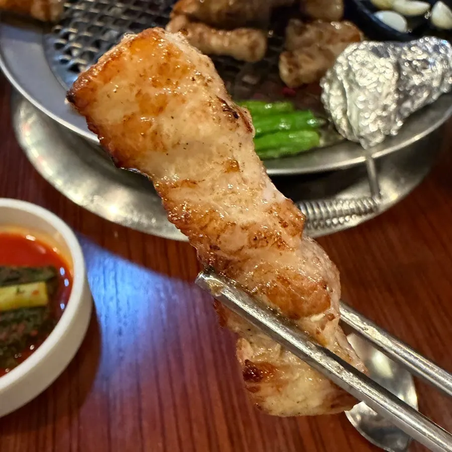 Pork belly grilled crisp on the outside