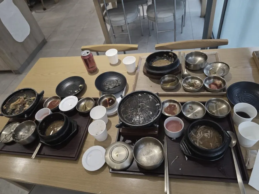 Empty plates and a cleaned-up rice table