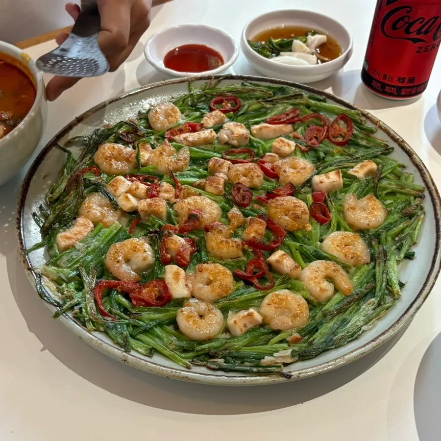 Seafood chive pancake loaded with squid and shrimp