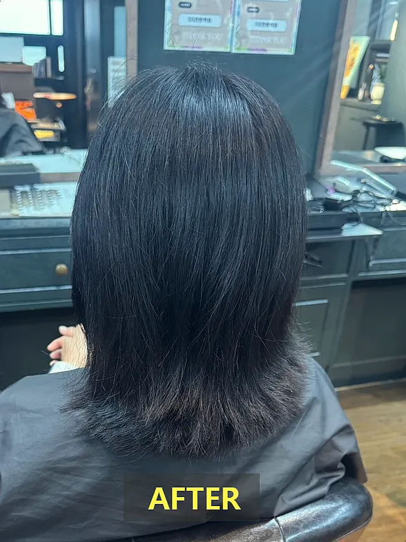 레이어드컷 후 윗머리 볼륨이 살아난 모습