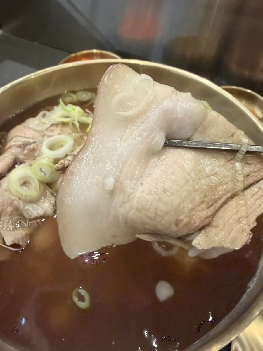 Overhead view of the herbal gomtang bowl
