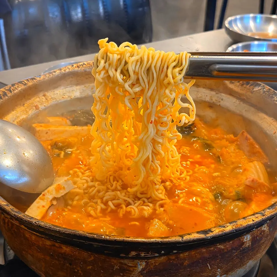 Ramen noodles soaked in the broth