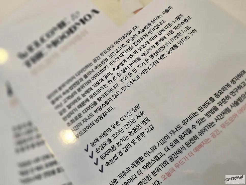Booklet page explaining products used and design options