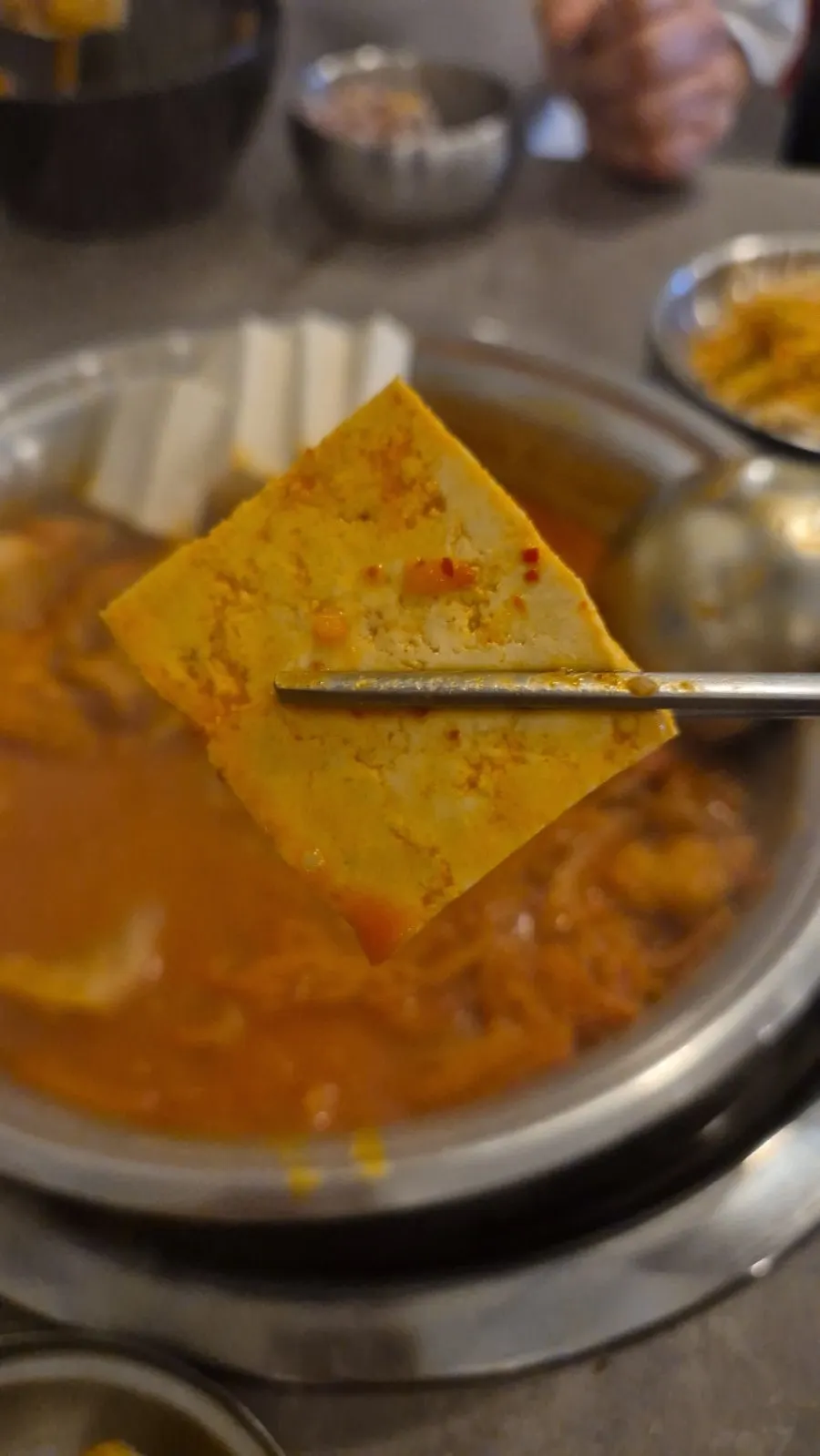Close-up of the kimchi jjim simmering
